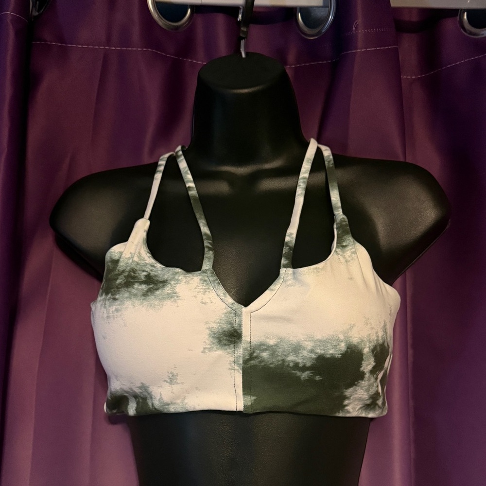 Bombshell Sportswear Top Notch Sports Bra Green/White Tie Dye XL NWT